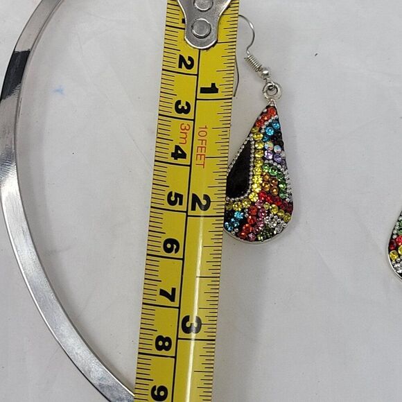 Artisan 925 Teardrop Multicolor Micro Mosaic Crystal Torque Necklace Earring Set - Picture 8 of 16